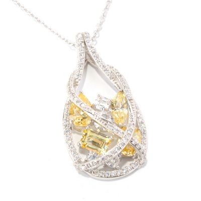 RITANI SS/PLAT CANARY AND WHITE MULTI-CUT TEARDROP PENDANT W/ 18" CHAIN