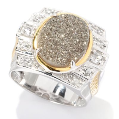 MEN'S - SS/PALL RING PLATINUM DRUSY & WHITE SAPH