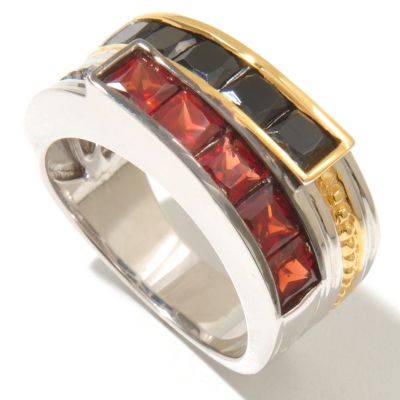 MEN'S - SS/PALL RING PRINCESS-CUT BLACK SPINEL & GEMSTONE BAND