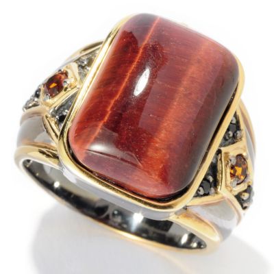 MEN'S - SS/PALL RING TIGER EYE w/ MADEIRA CITRINE & BLK SPINEL