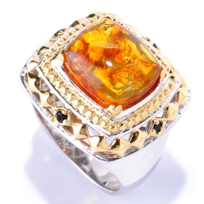 MEN'S - SS/PALL RING BALTIC AMBER & GEM ACCENT
