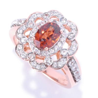 14K RG OVAL MOCHA ZIRCON AND WHITE ZIRCON RING
