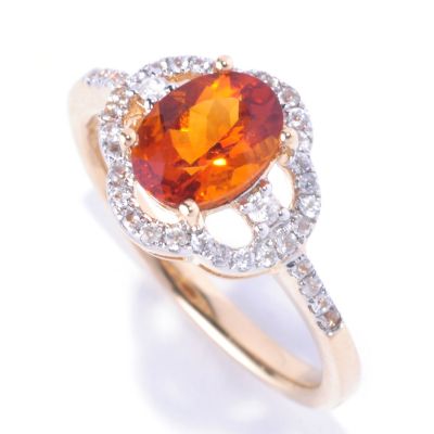 128-682 - Gem Treasures 14K Gold 1.40ctw Oval Madeira Citrine & White Zircon Ring 