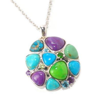 SS MULTI COLORS OF AMERICAN TURQ PEND WITH GEM ACCENTS