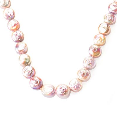 SS 33" 19-20mm ROUND NATURAL COLOR COIN FWP NECKLACE