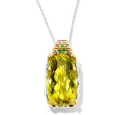 SS/PALL PEND BRAZILIAN OURO VERDE & GEM w/ 18" CHAIN