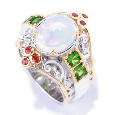 128-696 - Gems en Vogue II 2.58ctw Opal, Chrome Diopside & Orange Sapphire Ring 