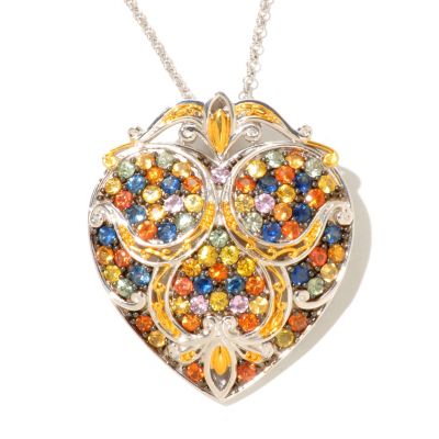 SS/PALL PEND MULTI SAPPHIRE HEART ENHANCER w/ 18" CHAIN