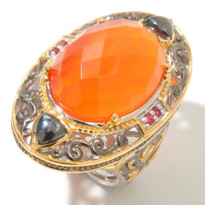 128-705 - Gems en Vogue II Checkerboard-Cut Carnelian w/ Orange Sapphire Ring 
