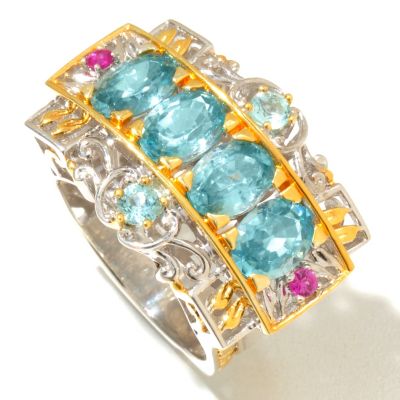 SS/PALL RING BLUE ZIRCON & MULTI GEMSTONE