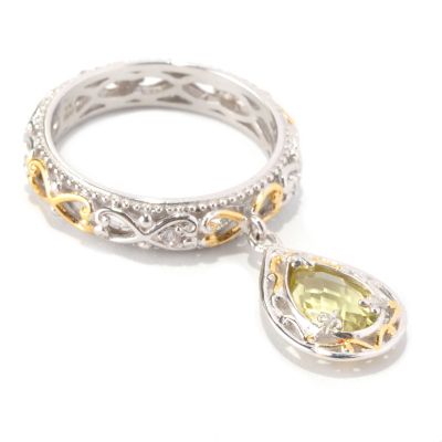 128-714 - Gems en Vogue II Pear Shaped Ouro Verde & White Sapphire Charm Band Ring 