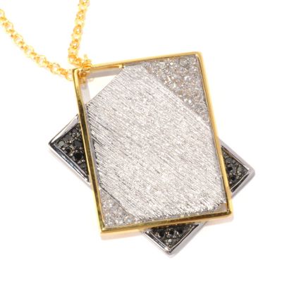 SS/P TWO-TONE PEND WHT SAPH & BLK SPINEL GEOMETRIC OVERLAP w/ 20" CHAIN