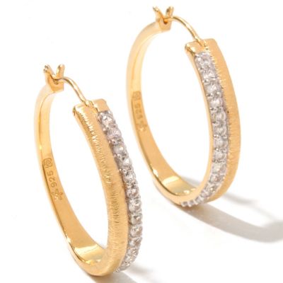 SS/18KV EAR BRUSHED GEMSTONE HOOPS