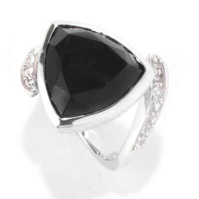 SS/P RING BLACK SPINEL TRILLION & WHITE SAPPHIRE