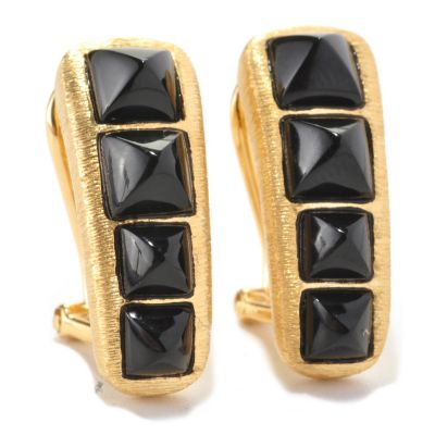 SS/P EAR GEMSTONE PYRAMID TEXTURED w/ OMEGA BACK