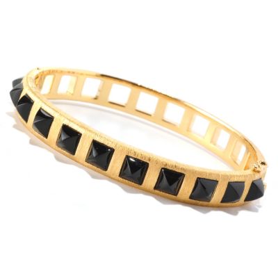 SS/P BRAC GEMSTONE PYRAMID TEXTURED HINGED BANGLE