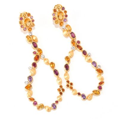 SS/18KV EAR 3" MULTI GEMSTONE TEARDROP w/ OMEGA BACK