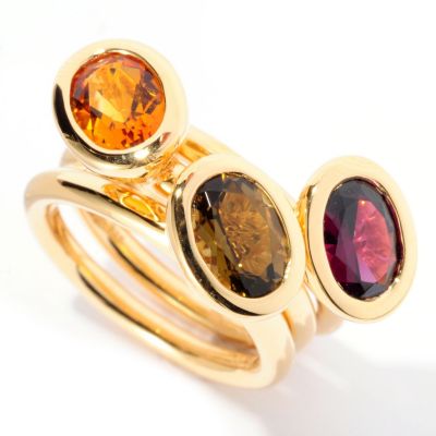 128-754 - Michelle Albala Set of Three 3.01ctw Multi Gemstone Stack Band Rings 