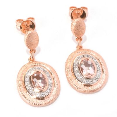 128-756 - Michelle Albala Morganite & White Sapphire Polished & Brushed Drop Earrings 
