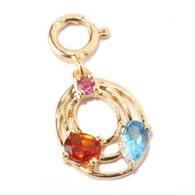 SS/P CHARM MULTI GEMSTONE TIERED OVAL