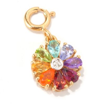 128-768 - NYC II 1.40ctw Multi Gemstone & Diamond Rainbow Flower Drop Charm 