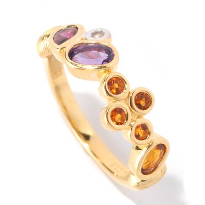 SS/18KV RING MULTI GEMSTONE BAND