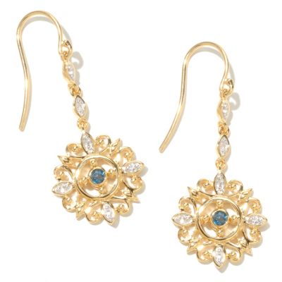 128-796 - Jordan Scott London Blue Topaz & White Sapphire Scrollwork Dangle Earrings 