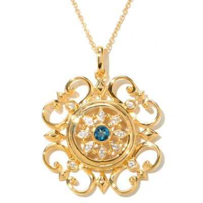 SS/18KV PEND LONDON BLUE TOPAZ & WHITE SAPPHIRE ENHANCER w/ 20" CHAIN