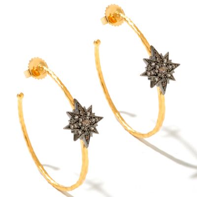 128-799 - Jordan Scott White Sapphire Sandblasted & Satin Finished Star Hoop Earrings 