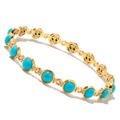 SS/18KV BRAC TURQUOISE &WHITE SAPPHIRE SLIP-ON BANGLE