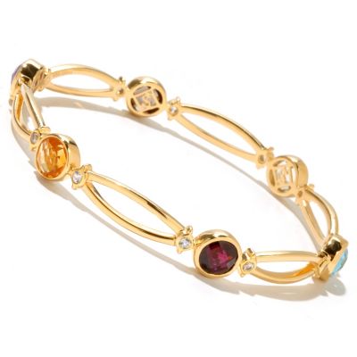 128-805 - Jordan Scott 10.26ctw Multi Gemstone & White Sapphire Bangle Bracelet
