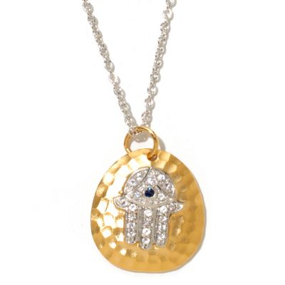 SS/P TWO-TONE PEND BLUE & WHITE SAPH "HAMSA" w/ 20" CHAIN
