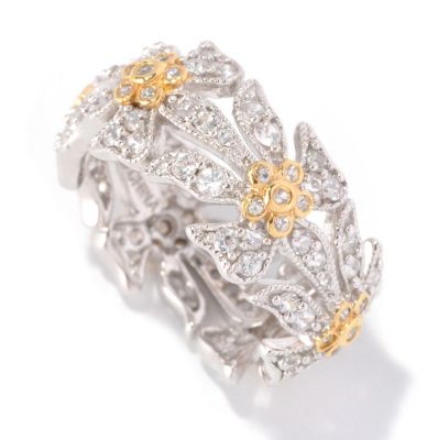 128-808 - Jordan Scott 1.33ctw White Sapphire Flower Eternity Band Ring 