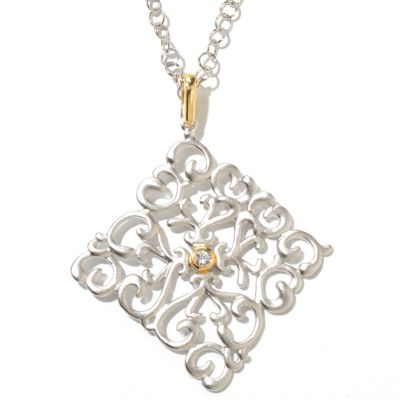128-809 - Jordan Scott White Sapphire Satin Finished Diamond Shaped Pendant w/ Chain 