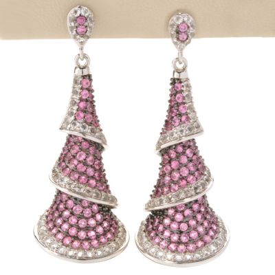 SS PINK SPINEL LAYER CONE EARRING W/ WHITE TOPAZ