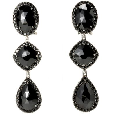 128-819 - NYC II Black Spinel Slice Three-Tier Drop Earrings w/ Omega Backs 