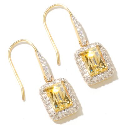 Rectangular Tycoon Cut Halo Drop Earrings