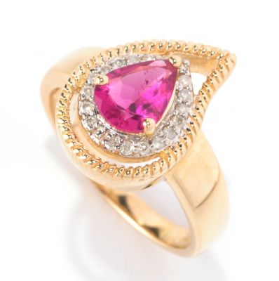 128-825 - Gem Treasures 14K Gold 0.85ctw Pear Shaped Rubellite & Diamond Ring 