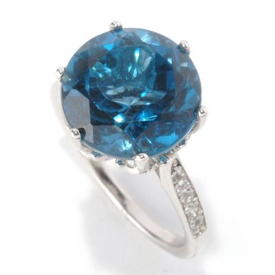 SS ROUND LONDON BLUE TOPAZ SOL RING W/ WHITE TOPAZ ACCENTS