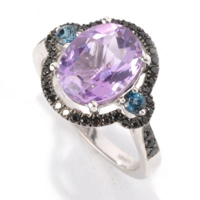 SS AMETHYST, BLACK SPINEL AND BLUE TOPAZ RING