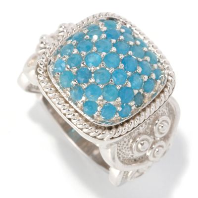 128-842 - Gem Treasures Sterling Silver 1.60ctw Neon Blue Apatite Square Ring