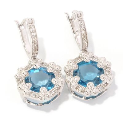 SS LONDON BLUE 3 BEZEL PRONG DROP EARRING