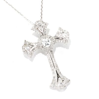 SS WHITE TOPAZ CROSS PEND WITH HEART W/CHAIN