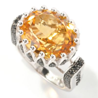 SS EAST WEST OVAL CTRINE WITH BLK SPINEL ACCENT RING