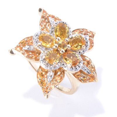 128-851 - Gem Treasures 14K Gold 3.61ctw Yellow & Gold Sapphire Flower Ring 
