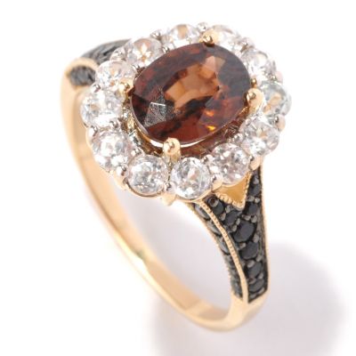 128-852 - Gem Treasures 14K Gold 3.51ctw Mocha Zircon, White Zircon & Black Spinel Ring