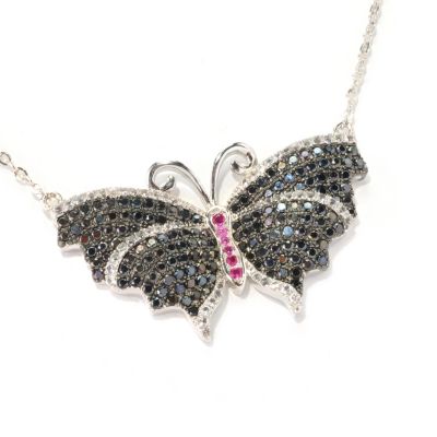 SS BUTTERFLY WITH BLACK SPINEL PINK SAPP AND WHT TOPAZ PEND