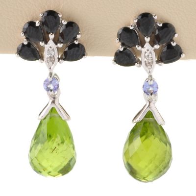 128-856 - Gem Treasures Sterling Silver 11.13ctw Peridot & Multi Gemstone Drop Earrings 