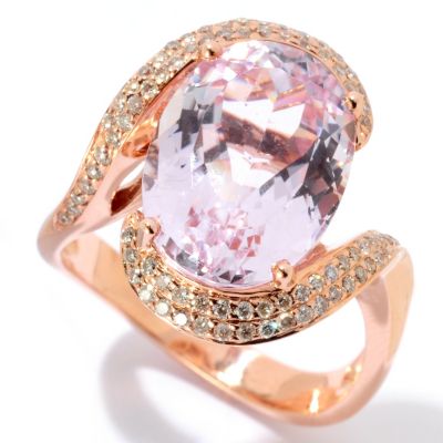 128-879 - Gem Treasures 14K Rose Gold 5.73ctw Oval Kunzite & Diamond Ring