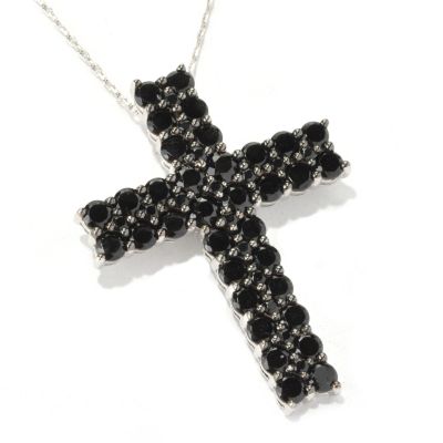 SS 2 ROW CROSS BLACK SPINEL PEND W/ CHAIN